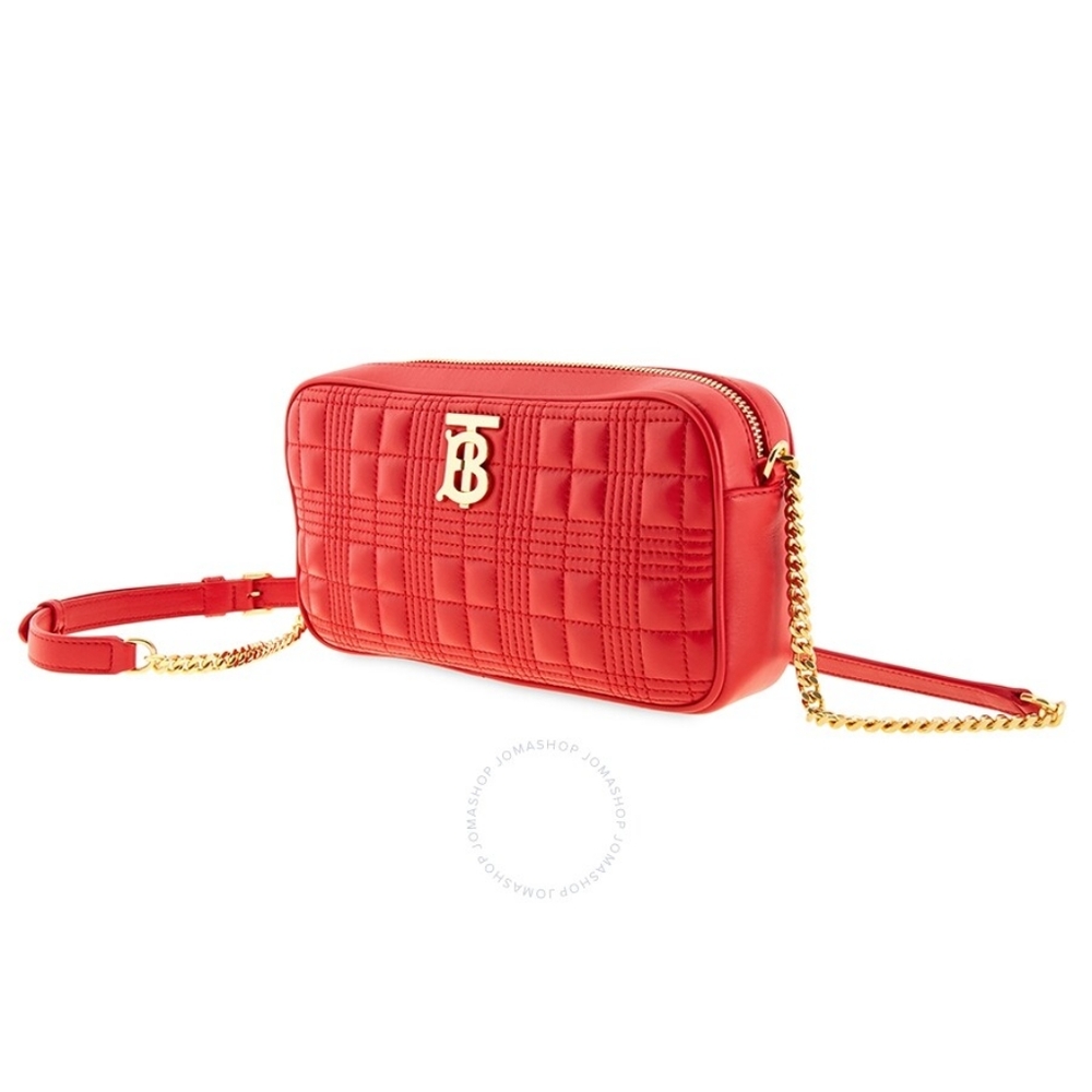 Burberry bright red quilted lamb skin camera bag